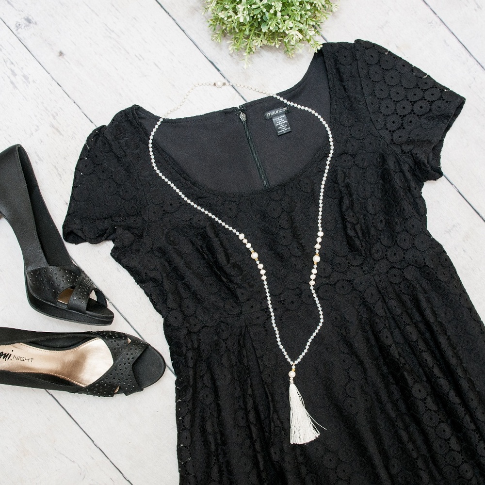 Maurices Black Dress Short Sleeves 7/8